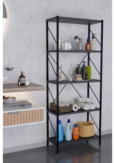 Titan Banyo Rafı Dekoratif Çok Amaçlı Raf Havlu Deterjan Rafı 150x60cm Antrasit Gri
