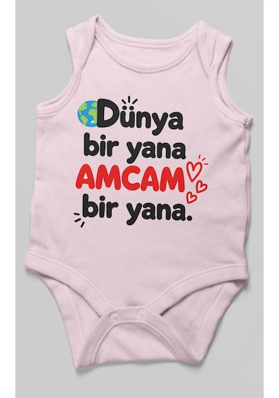 Morivokids Dünya Bir Yana, Amcam Bir Yana Sıfır Kollu Bebek Zıbını %100 Pamuk Bebe Pembe