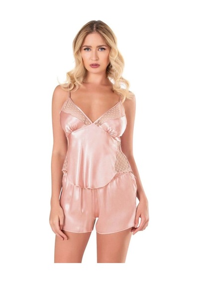 Modenya Koyu Pudra Saten Babydoll Şort Takımı Pudra