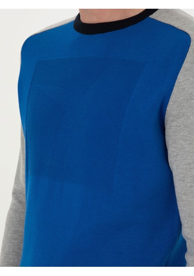 Cacharel Sax Slim Fit Pamuk Karışımlı Bisiklet Yaka Triko Kazak Mavi