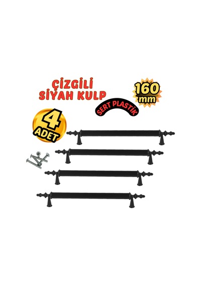 Çizgili Siyah Plastik Mobilya Kulpu 160mm 4 Lü Siyah