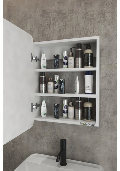 Oval Kapaklı %100 Mdf Aynalı Banyo Dolabı Üstü 70x50 Üst Dolap Beyaz