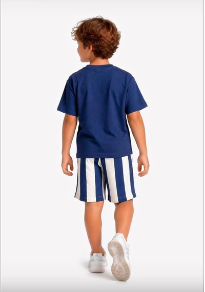 Cg Kids Lacivert Tshirt&şort Alt Üst Takım Şort Çizgili Detay Süper Kalite Mavi