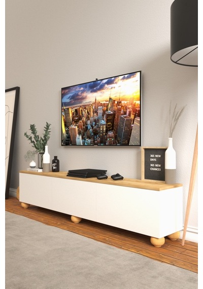 B3 Concept Nort Serisi Beyaz & Safir Meşe 3 Kapaklı Tv Ünitesi