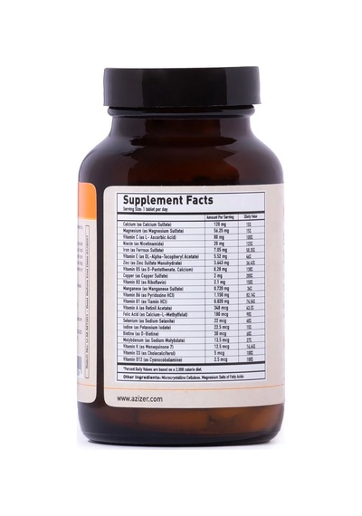 Multivitamin Ve Mineral Kompleksi, Şekersiz, Glutensiz, Kalsiyum, Magnezyum, A, B1, B2, B5, B6, B12, D3, K, C Vitaminle