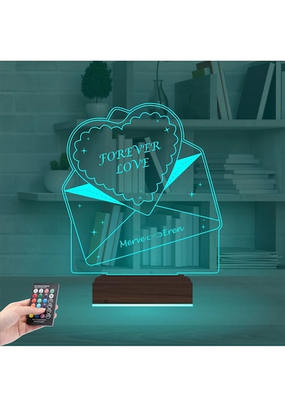 Luvivia Sevgiliye Hediye Kalp Zarf Kişiye Özel 3d Lamba - Masa Gece Lambası