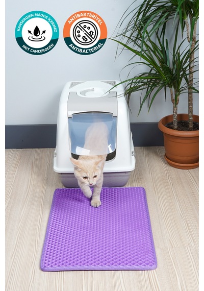 40x55 Cm Hücreli Kedi Kumu Paspası Kedi Matı Kedi Tuvalet Önü Paspası Mor