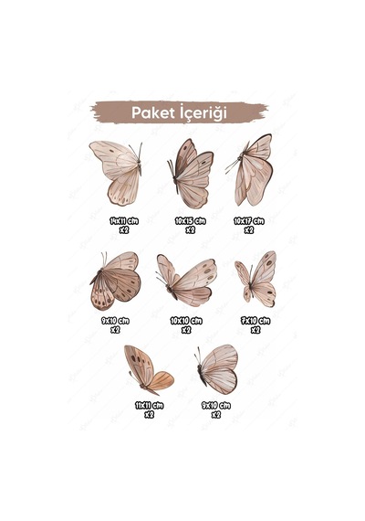 Soft Kahve Tonlarda Kelebekler Çocuk Bebek Odası Salon Duvar Cam Dolap Sticker Seti