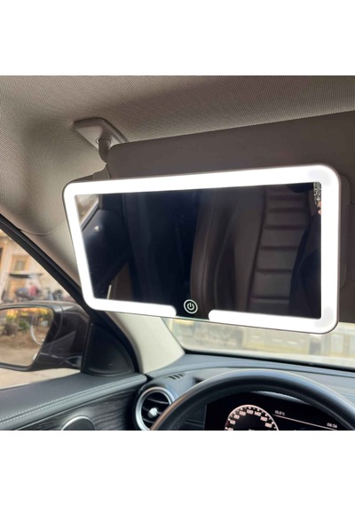 Monozone Şarjlı Led Araç Makyaj Aynası 3 Kademeli Işık Dokunmatik Hd Güneşlik Aynası Kadın Araç İçi Beyaz