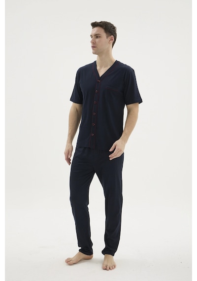 Angbutik Kocabey 2210 Erkek Battal V.yaka Boydan Düğmeli Pijama Takım Lacivert