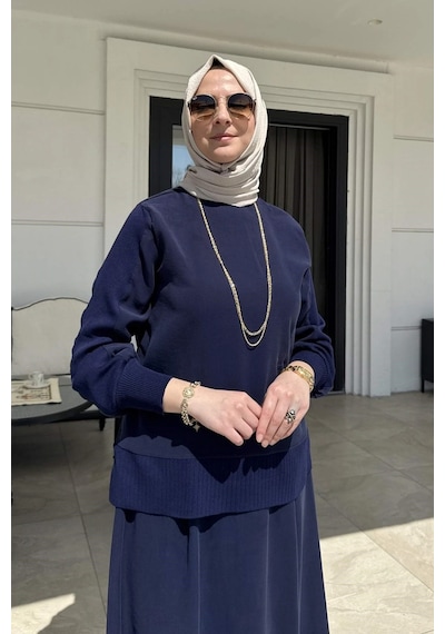Rabia Şamlı İpek Modal Takım Lacivert Normal