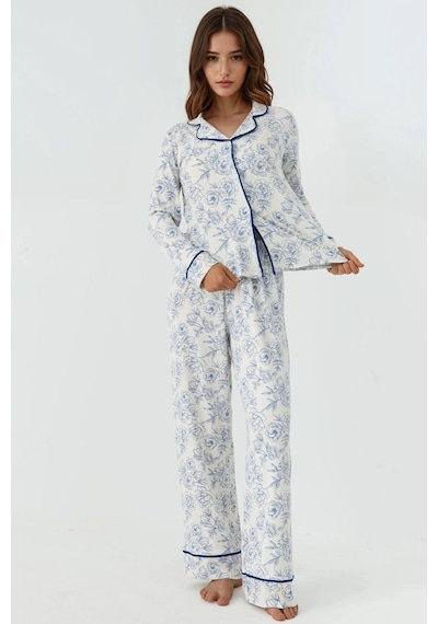 Hiccup Çiçek Desenli Uzun Kollu Ev Giyim Pijama Takımı Çok renkli