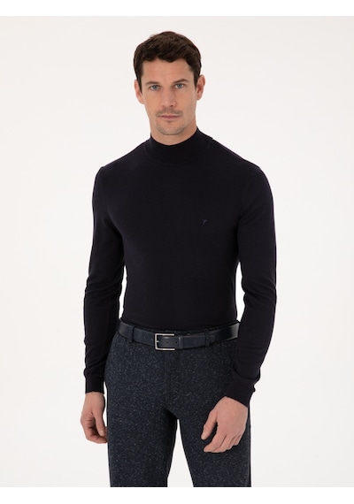 Cacharel Lacivert Slim Fit Pamuk Karışımlı Yarım Balıkçı Yaka Basic Triko Kazak