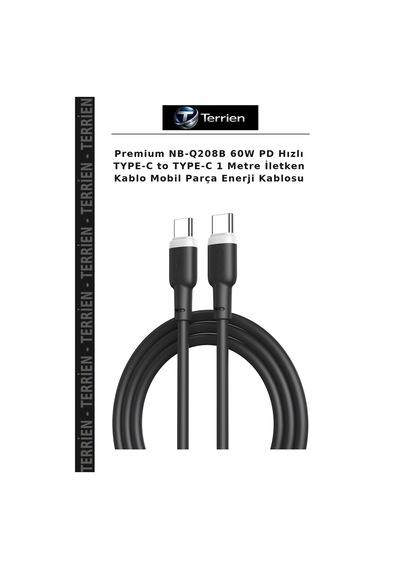 Premium Nb-q208b 60w Pd Hızlı Type-c To Type-c 1 Metre İletken Kablo Mobil Parça Enerji Kablosu