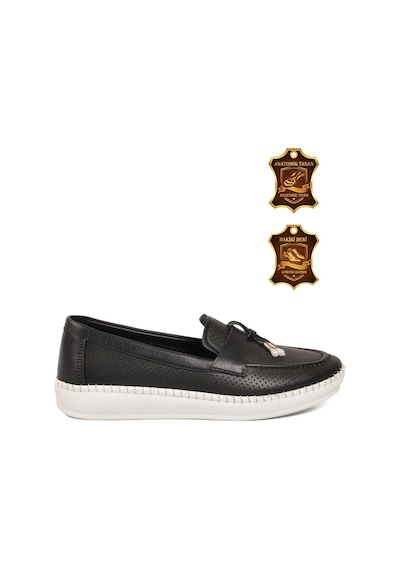 Voyager Siyah Hakiki Deri Anatomik Rahat Tabanlı Kadın Casual Ayakkabı Loafer Z093