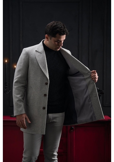Advante Slimfit Kırlangıç Yaka Düğme Kapamalı Erkek Kaşe Kaban 001