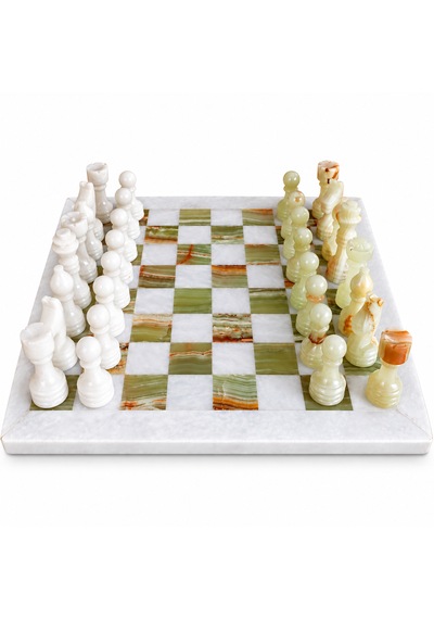 15 İnç Yeşil Oniks Doğal Taş Satranç Takımı 38x38 Cm Premium Özgün Hediye Kutulu