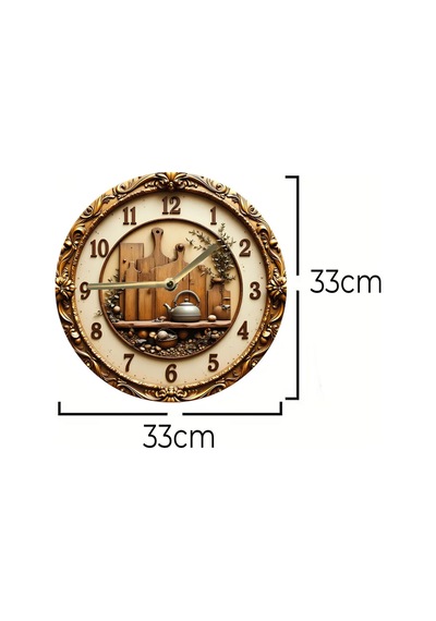 Klasik Mutfak Temalı Mdf Duvar Saati 33 Cm 3d Görünümlü Uv Baskı Sdw351 Renkli