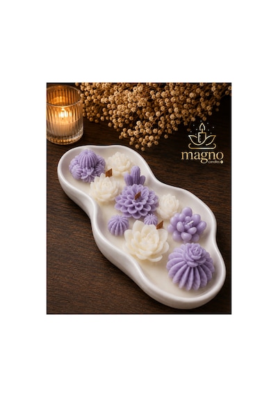Magno Candles Çiçek Bahçesi Kokulu Mum El Yapımı Seramik Kase Dekoratif Mum & Hediyelik Ev Dekoru Mor