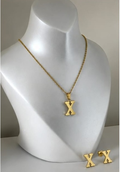 Lunarie X Harfi 14k Gold Çelik Harf Kolye Küpe Takı Seti Altın