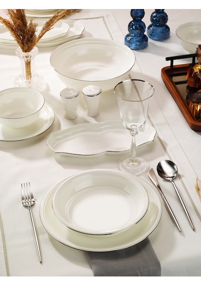 Evaliza Sapphire Platin 32 Parça 6 Kişilik Yemek Takımı Beyaz