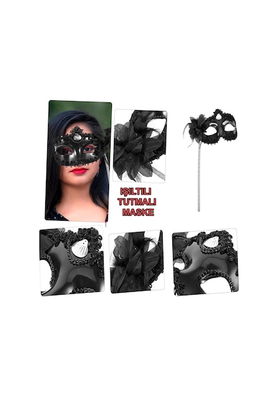 Siyah Işıltılı Tutmalı Fotoğraf Çekimi Maskesi 18x29 Cm Diğer