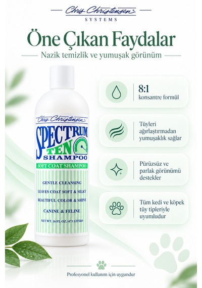 Chris Christensen Sp Ten 8:1 Konsantre Yumuşak Ve Pürüzsüz Köpek Ve Kedi Şampuanı 473 Ml