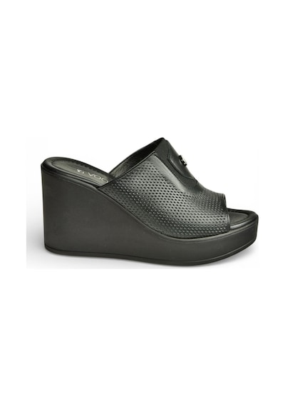 Fox Shoes Y555250703 Siyah Hakiki Deri Dolgu Topuklu Kadın Terlik Siyah