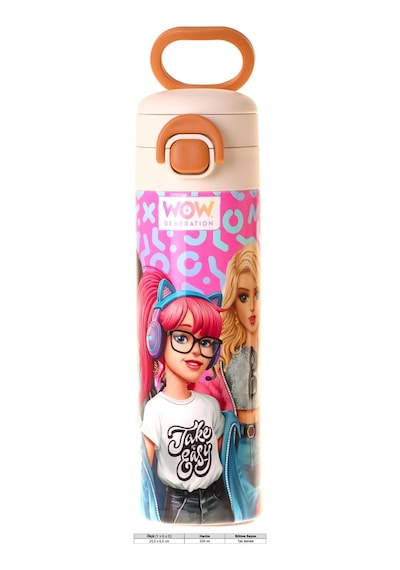 Wow Generation 520 Ml Girl Friends Baskılı Kırmızı Kız Çocuk Çelik Termos Matara Çift İçim Kilitli Kapak - W6062