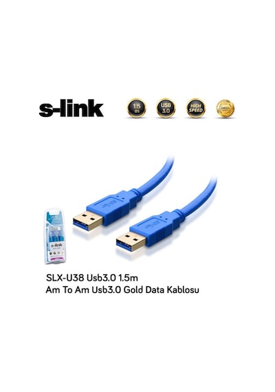 S-lınk Slx-u38 Usb 3.0 1.5 Metre Usb To Usb Gold Kablo Çok Renkli