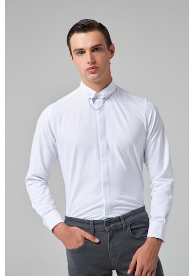Twn Slim Fit Beyaz Armürlü Gömlek 3ef0221022939 Beyaz