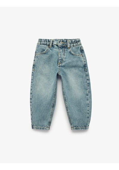 Koton Pamuklu Beli Ayarlanabilir Lastikli Balon Form Denim Pantolon Orta İndigo 7wmb40002td