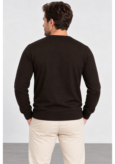 Sabri Özel Erkek Bisiklet Yaka Triko Kazak Regular Fit / Rahat Kesim Sw2200078-kahve