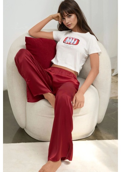 Hiccup Baskı Detaylı Regular Fit Bisiklet Yakalı %100 Pamuklu Crop T-shirt Buz Mavi