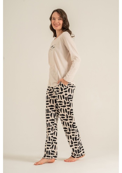 Pierre Cardin Kadın Better Than Yesterday Krem Uzun Kol Pijama Takım Pc9299-s-v1 Pc9299-s-v1