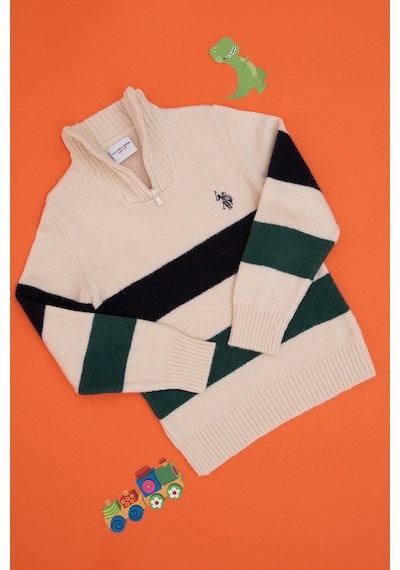 U.S. Polo Assn. Erkek Çocuk Yarım Fermuarlı Krem Triko Kazak 50295517-VR071