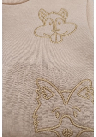 Uğur Bebe Camel Renk İşlemeli Bebek Takımı Kalın İçi Şardonlu Omuzdan Çıtçıtlı Camel Camel