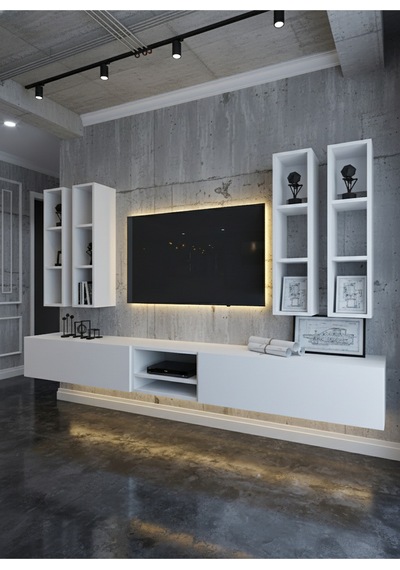 Resital Ledli Duvara Monte Tv Sehpası - Beyaz - W6004-1 Beyaz
