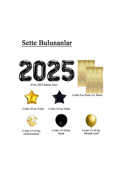 2025 Temalı Siyah Renkli Lüks Mezuniyet Kutlama Seti Siyah