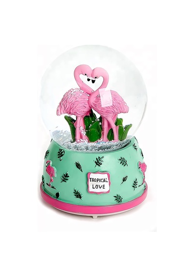 Tropical Love Aşık Flamingo Temalı Kar Küresi Hediyelik Dekoratif Ürün Konsol Vitrin Ofis Süsü Biblo 10 35556467