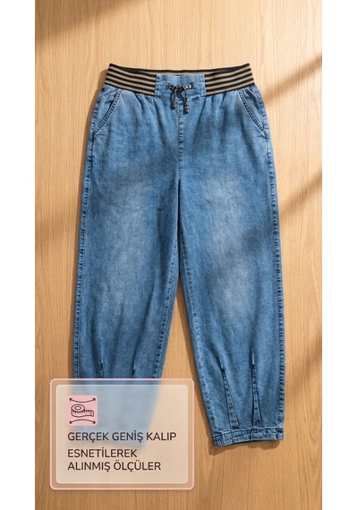 Zanessi Fashıon Büyük Beden Beli Lastikli Cepli Likralı Denim Mom Kesim Kadın Pantolon Taba Zanessi Fashıon Büyük Beden Beli Lastikli Cepli Likralı Denim Mom Kesim Kadın Pantolon Taba