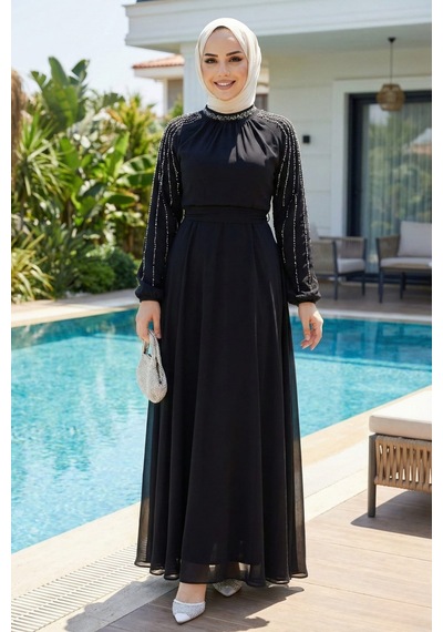 Hb Harma Time Butik Kadın Taş İşlemeli İçi Astarlı Siyah Şifon Tesettür Elbise Siyah Siyah Hb Harma Time Butik Kadın Taş İşlemeli İçi Astarlı Siyah Şifon Tesettür Elbise Siyah Siyah