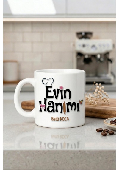 Evin Hanımı Yazılı Kupa Bardak - Komik Tasarım Baskılı Seramik Hediye Kupa Bardak Çok Renkli