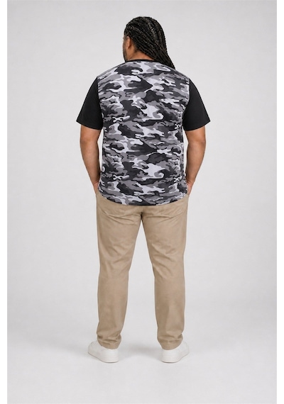 Starbattal Büyük Beden Shoulder Line Camouflage Erkek Tişört 23147 Fume-1130 Füme