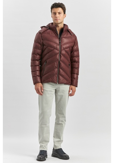 İmza Dolumlu Çıkarılabilir Kapüşonlu Astarlı Slim Fit Dar Kesim Casual Mont 1007245151-bordo Bordo