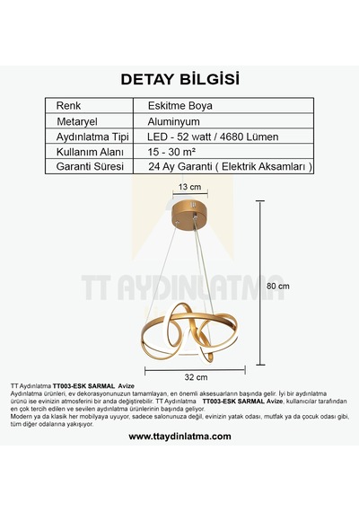 Tt003-Esk Tt Aydınlatma Sarmal Modeli Eskitme Boyalı Led Avize