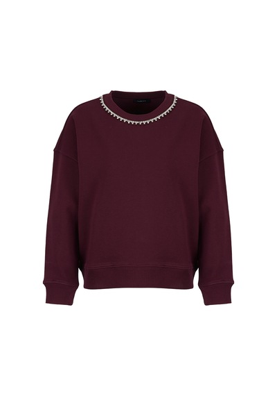 Fabrika Bordo Kadın Bisiklet Yaka Oversize Taşlı Sweatshirt F5wl-swt0036