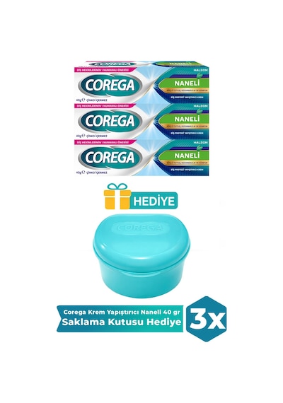 Corega Krem Yapıştırıcı Naneli 40 Gr 3 Adet Saklama Kutusu Hediye