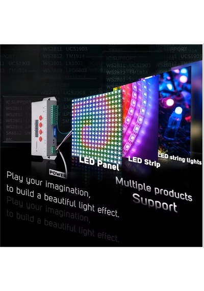 T1000s Led Piksel Kontrol Cihazı Düzenleme Yazılımı 2048 Sd Kart Kayıt Dc 5-24v Işık Aydınlatma 256mb Hafıza Ws2811 Rgb Destekli Diğer