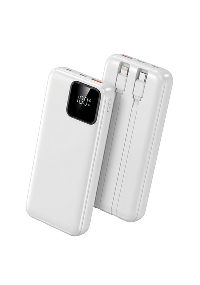 S-link Ip-g16l 10000mah Pd20w Type-c+lightning Kablolu Beyaz Lcd Taşınabilir Pil Şarj Cihazı Powerbank